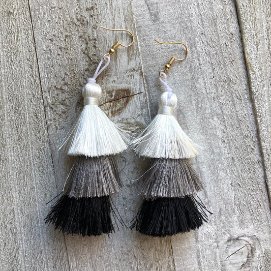 Spring Tassel Earrings Black + White