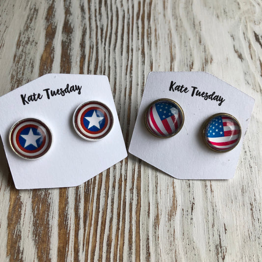 American Patriotic 12mm Stud Earrings 4th of July