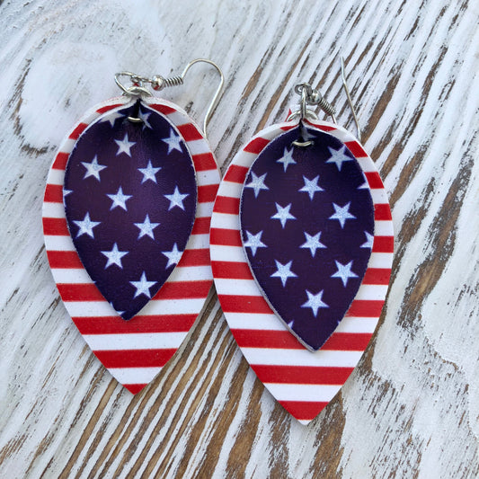 4th Of July Teardrop Patriotic Synthetic Leather Earrings Petal