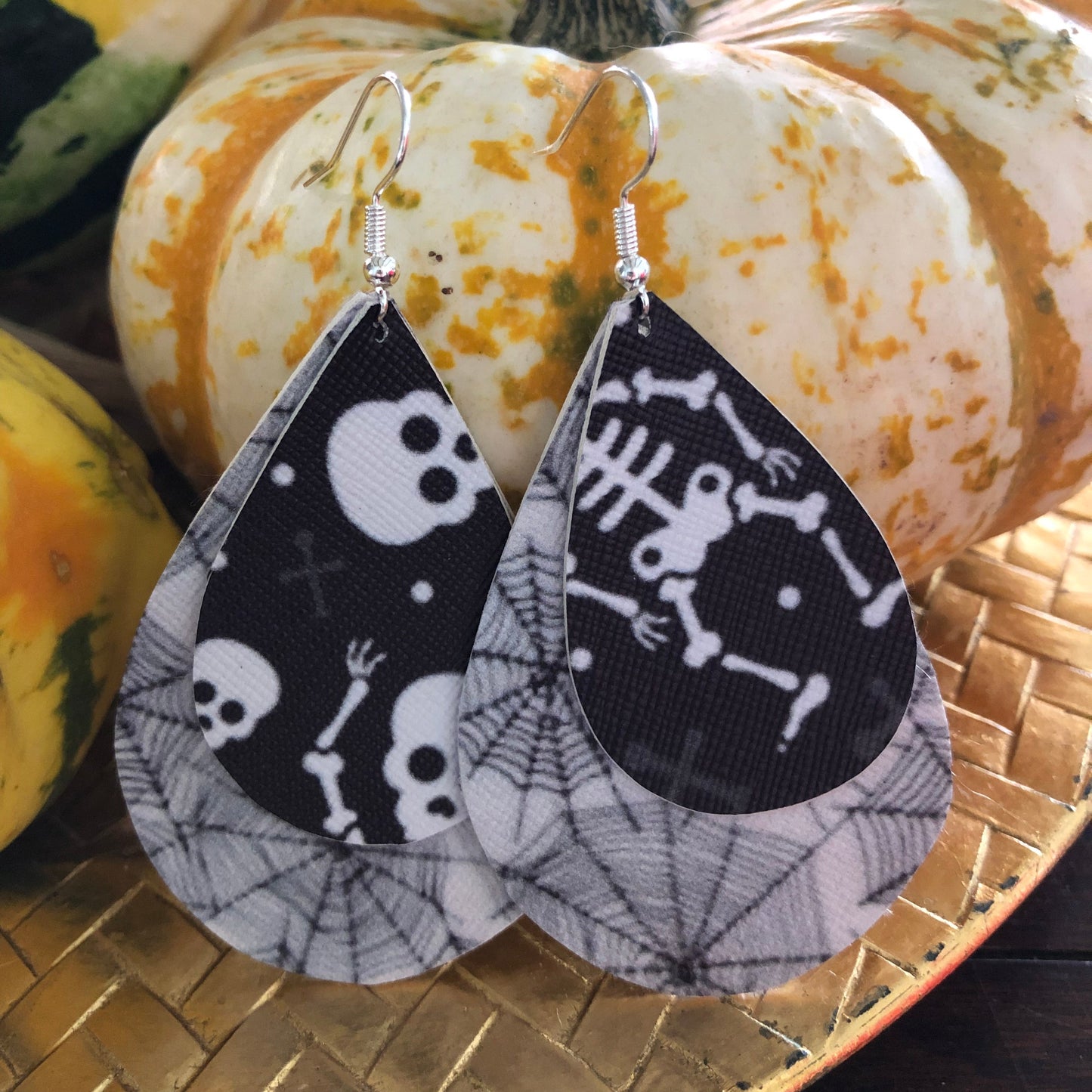 Skeleton Halloween Leather Hang Earrings