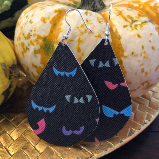 Spooky Eyes Halloween Leather Hang Earrings