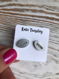 Silver Glitter Football Sparkly Stud Acrylic Earrings