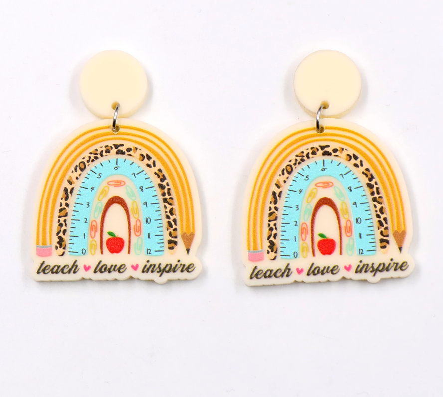 Back To School Teacher Rainbow Hang Acrylic Earrings