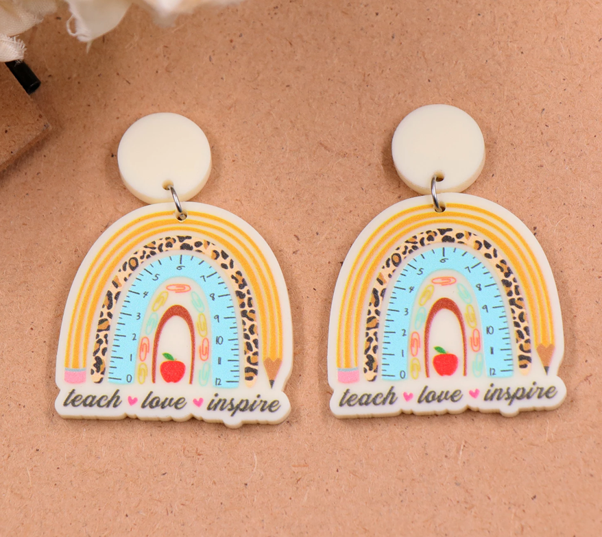 Back To School Teacher Rainbow Hang Acrylic Earrings