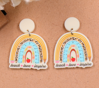 Back To School Teacher Rainbow Hang Acrylic Earrings