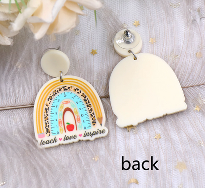 Back To School Teacher Rainbow Hang Acrylic Earrings