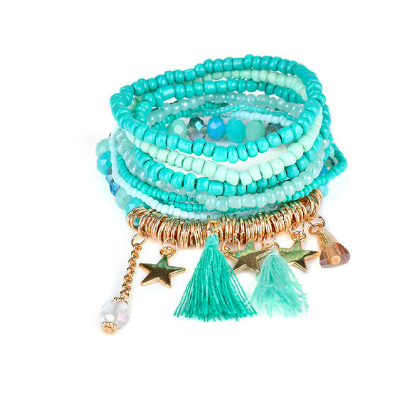 Aqua Under The Sea Beaded Stretchy Bracelet