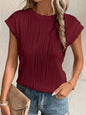 Textured Round Neck Cap Sleeve T-Shirt