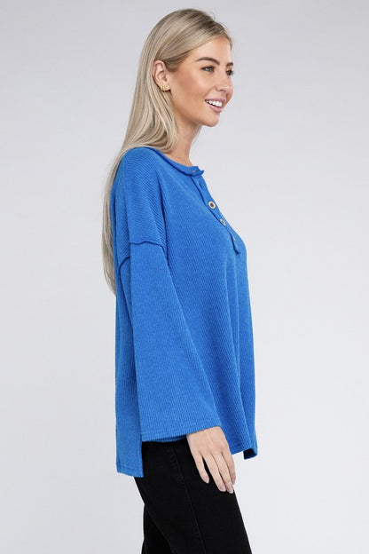 Zenana If Looks Could Kill Hacci Henley Sweater