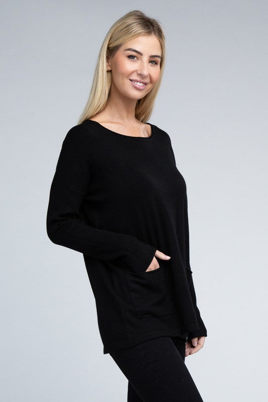 Zenana Front Pockets Sweater