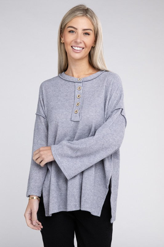 Zenana If Looks Could Kill Hacci Henley Sweater