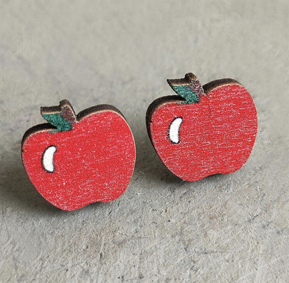 Back To School Wood Stud Earrings