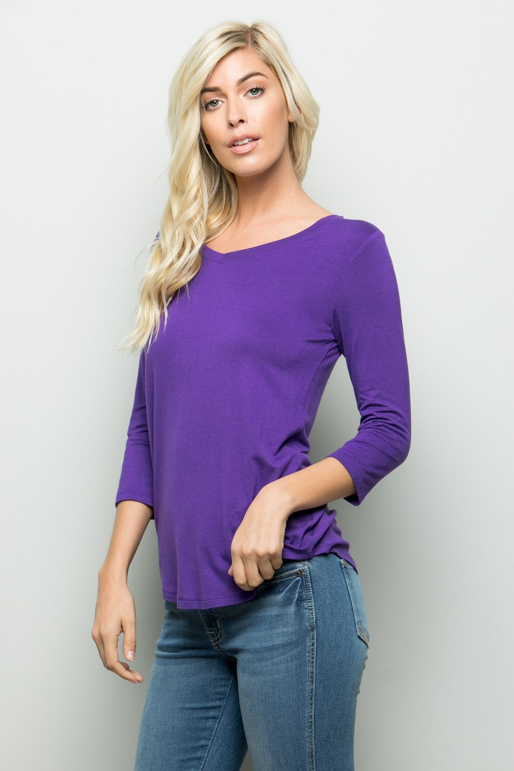 Celeste Full Size Three Quarter Sleeve V-Neck T-Shirt