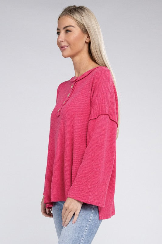 Zenana If Looks Could Kill Hacci Henley Sweater