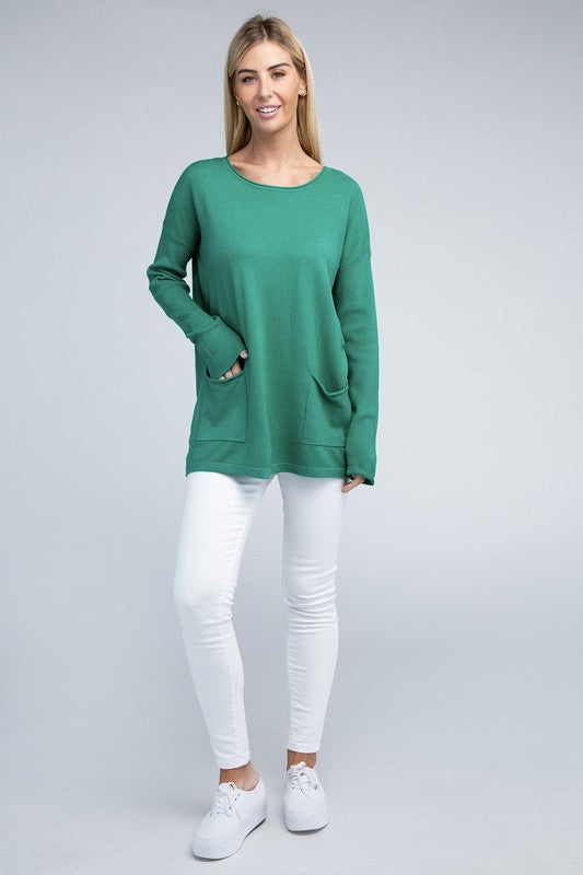 Zenana Front Pockets Sweater