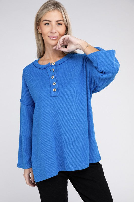 Zenana If Looks Could Kill Hacci Henley Sweater