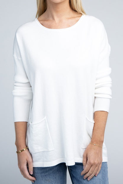 Zenana Front Pockets Sweater