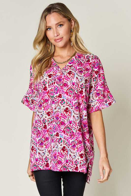 Double Take Printed Short Sleeve Blouse