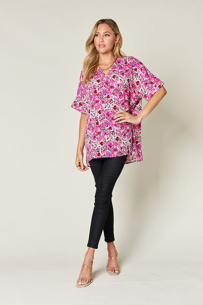 Double Take Printed Short Sleeve Blouse