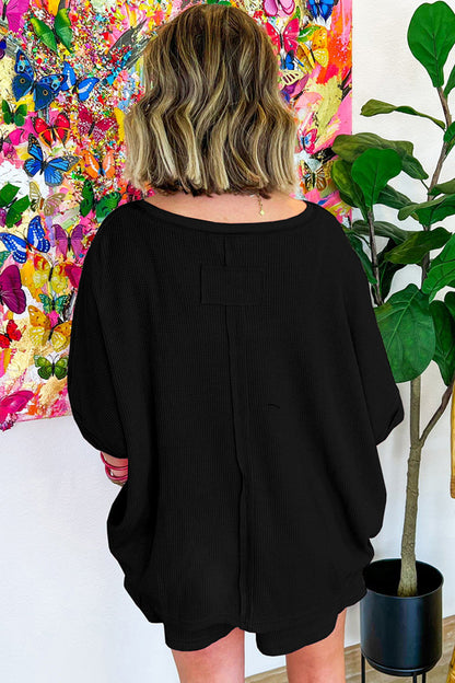 On A Daily Basis Waffle- Knit Top and Shorts Set