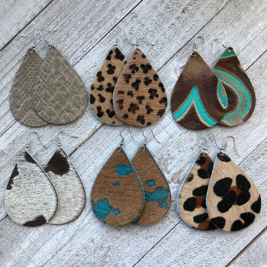 Aztec Hair On Hide Leather Fall Animal Print Earrings