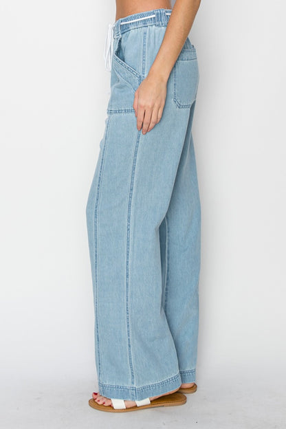 Risen Chambray High Rise Straight Pants