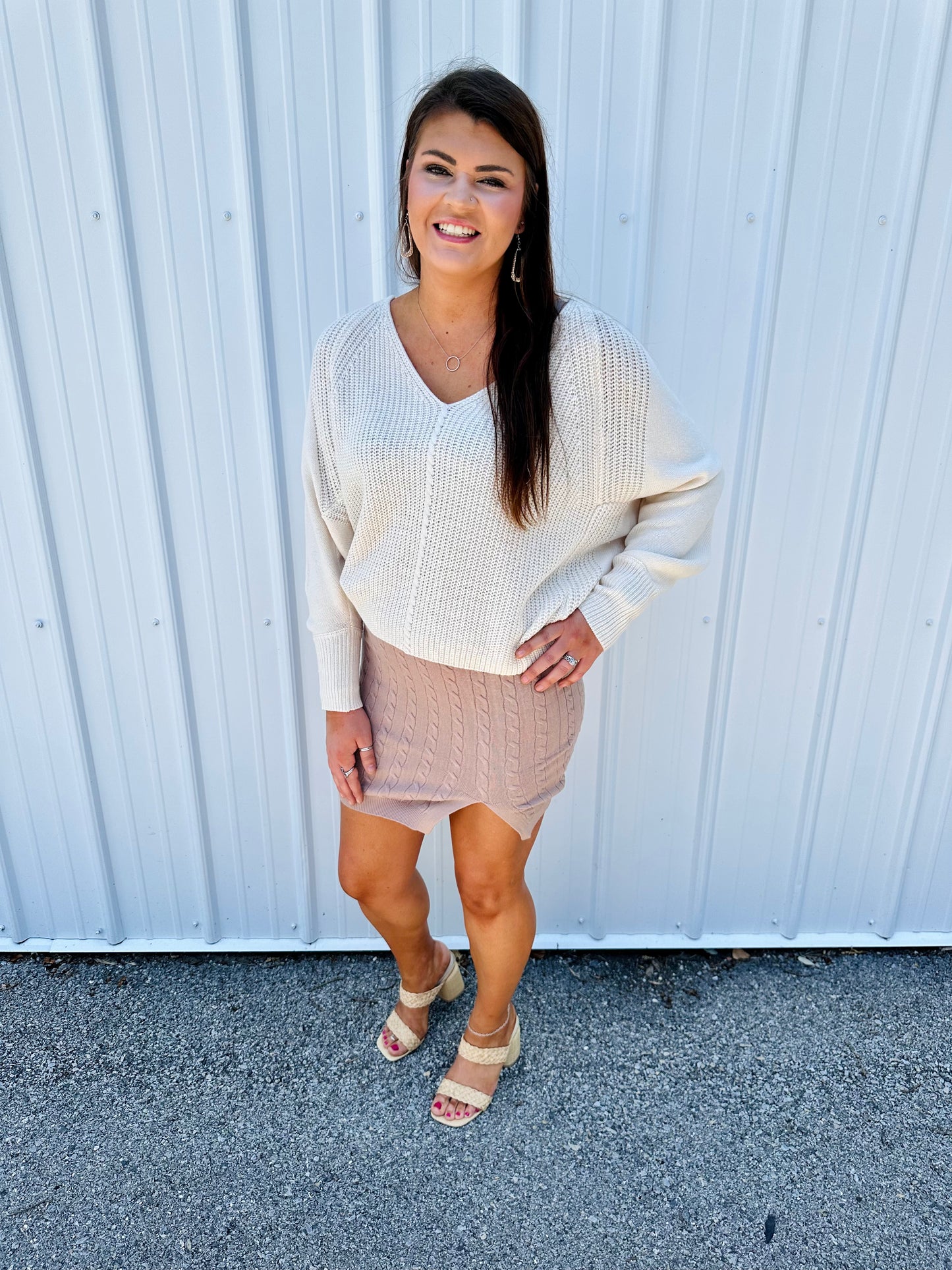 Classic Cable-Knit Sweater Mini Skirt