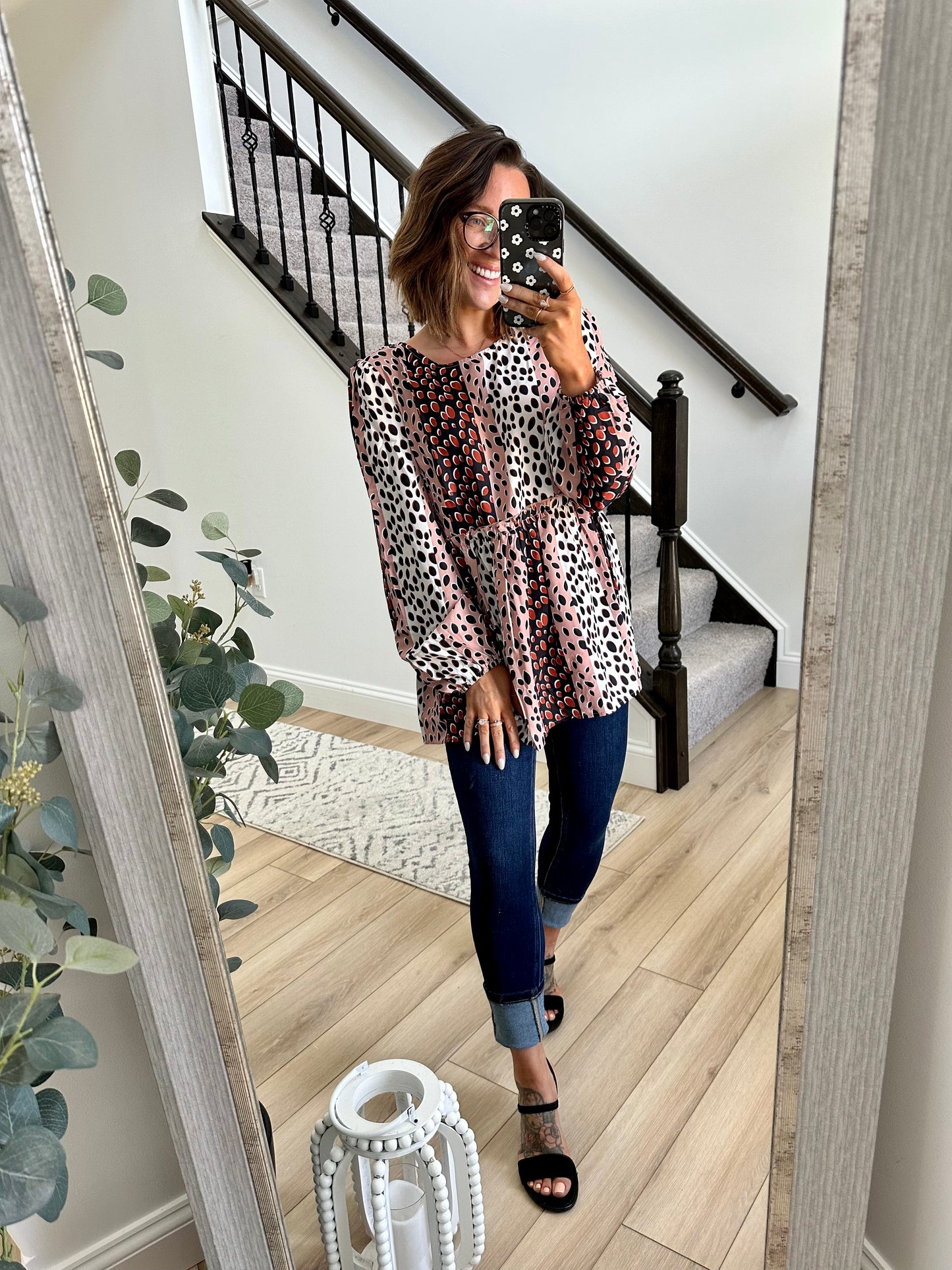 Animal Print Balloon Sleeve Blouse