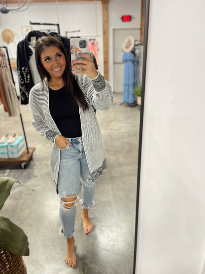 Plaid Long Sleeve Open Front Knit Sweater