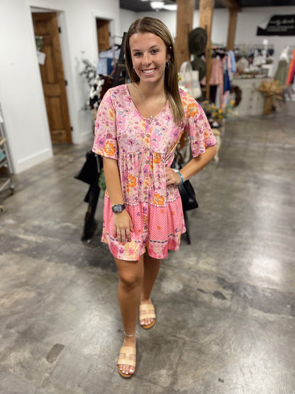 Floral Polka Dot Mini Dress