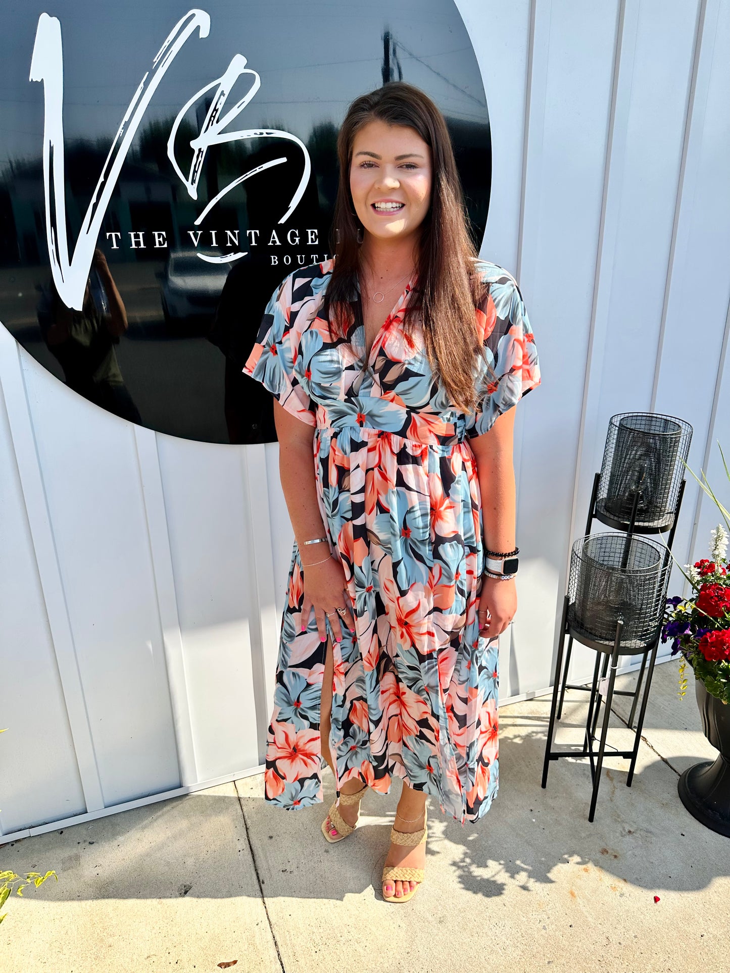 Floral Slit Plunge Dress