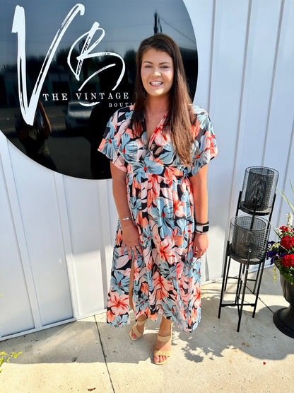 Floral Slit Plunge Dress