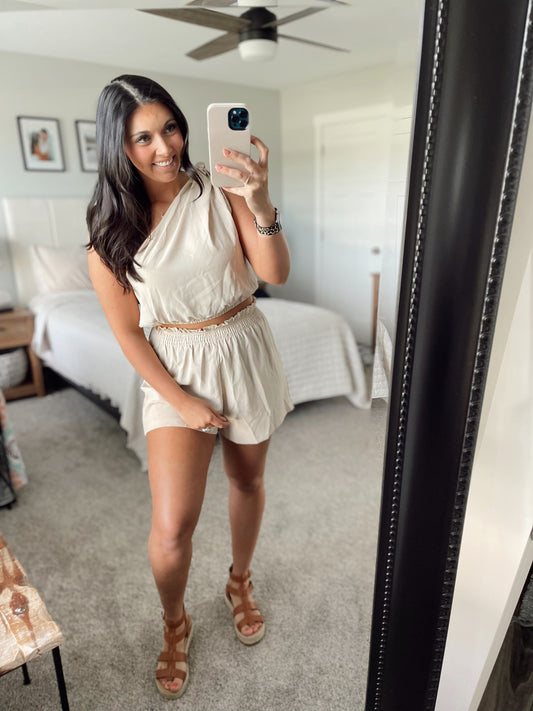 One-Shoulder Crop Top and Shorts Set