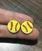 Softball Leather Embroidered Stud Earrings 14mm