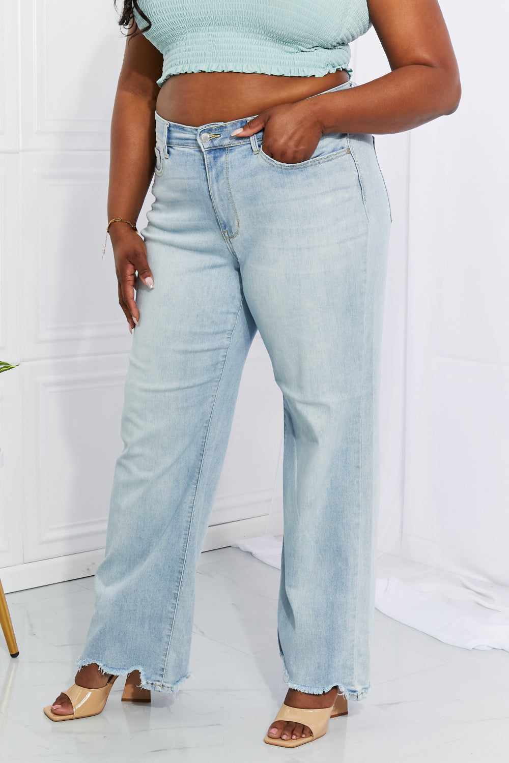 Judy Blue Full Size Cameron High Waist Destroyed Hem Straight Jeans