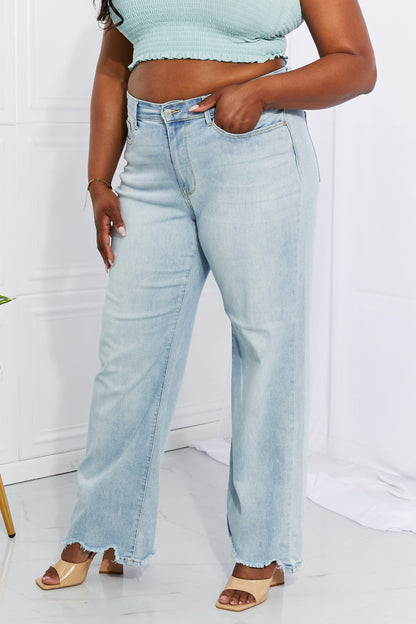 Judy Blue Full Size Cameron High Waist Destroyed Hem Straight Jeans