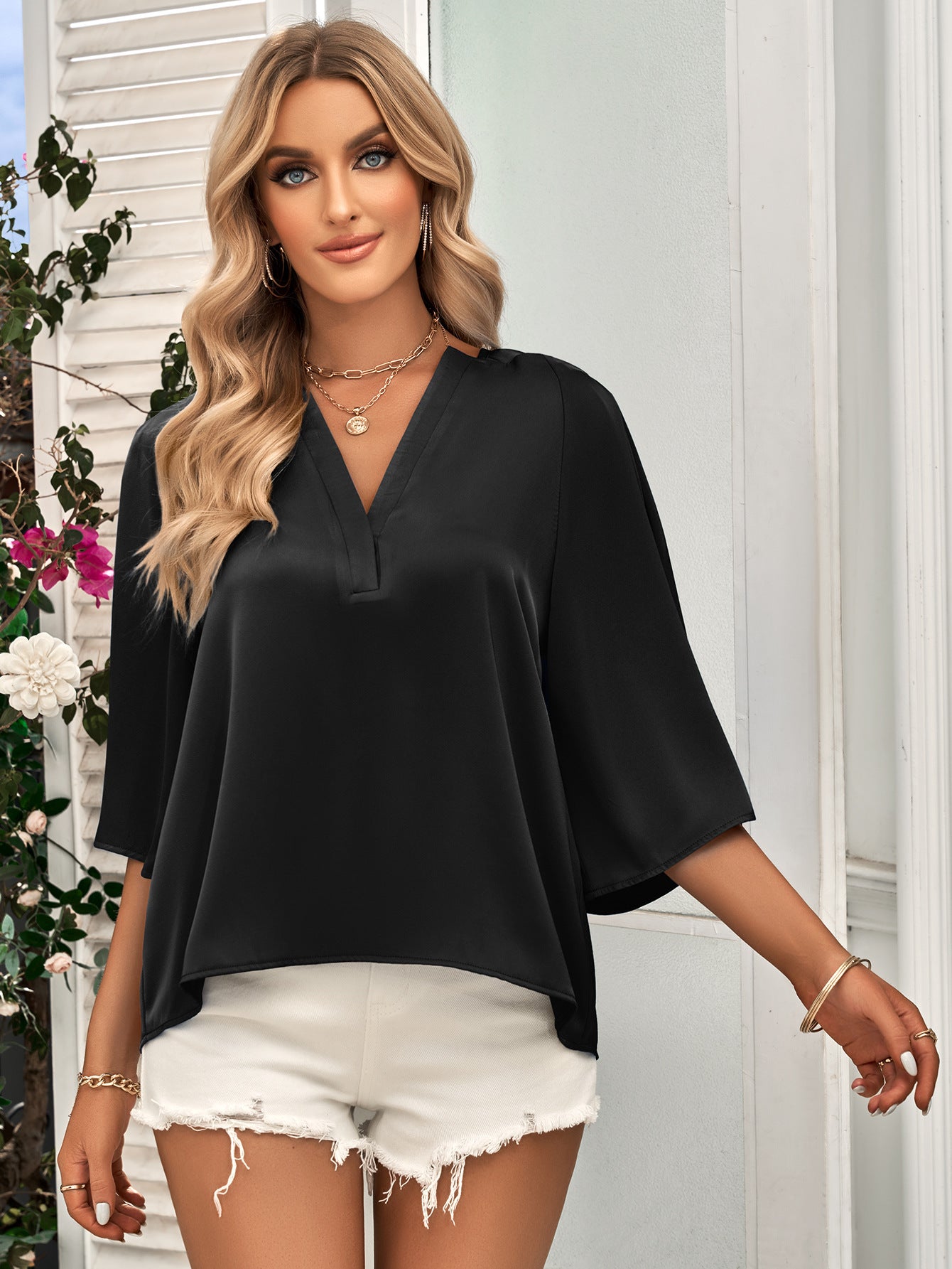 Flare V-Neck Blouse
