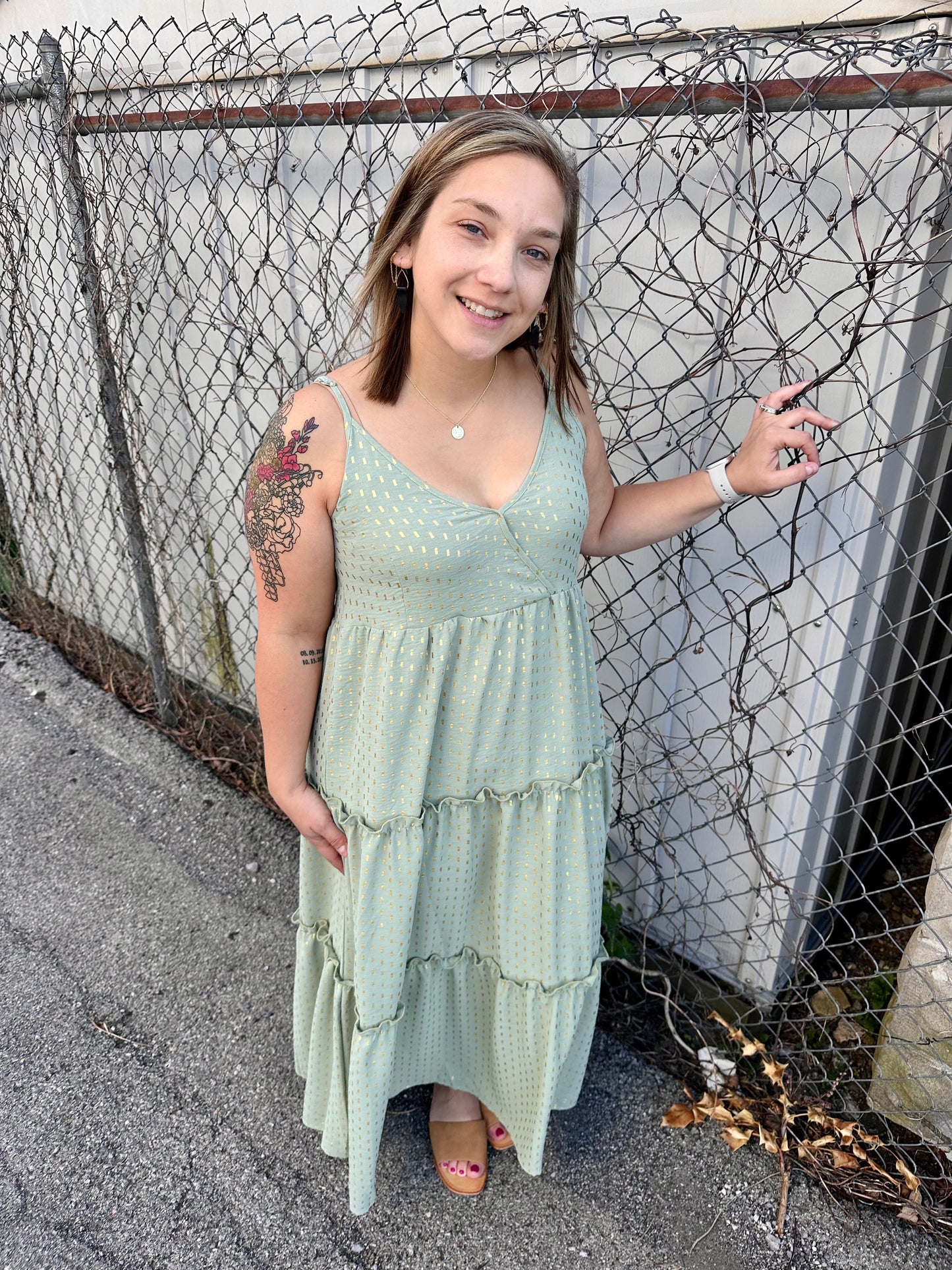 Golden Age Sleeveless Foil Tiered Dress