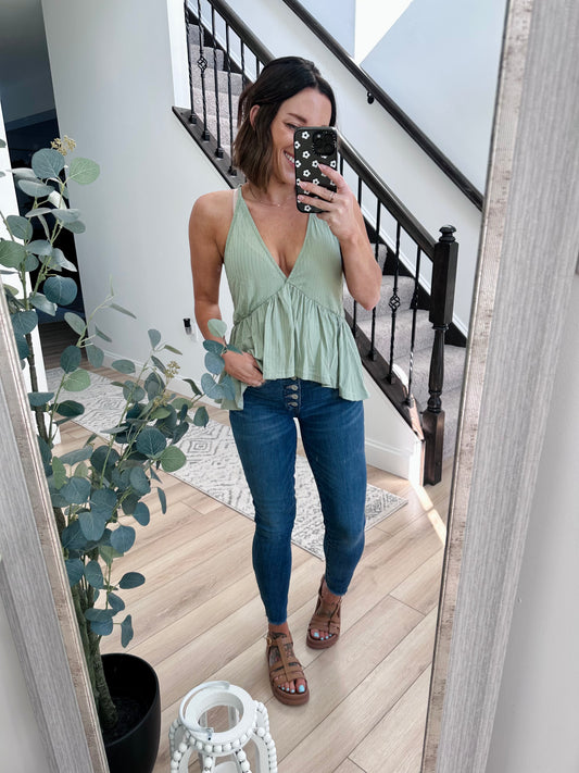 Ribbed Plunge Babydoll Cami