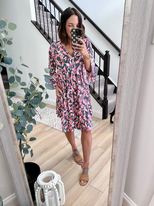 Floral Notched Mini Dress