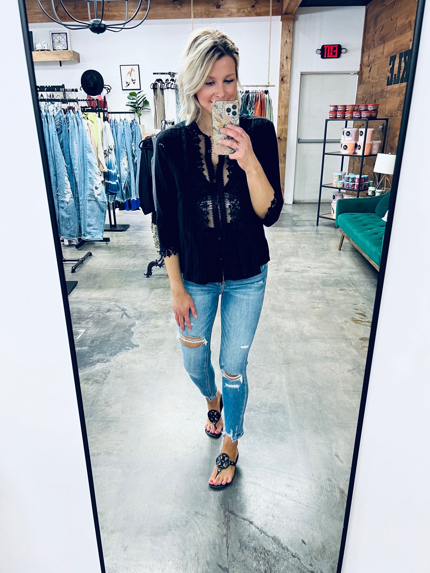 Crochet Lace Three-Quarter Sleeve Blouse