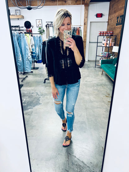 Crochet Lace Three-Quarter Sleeve Blouse