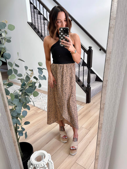 Leopard Two-Tone Halter Neck Split Dress