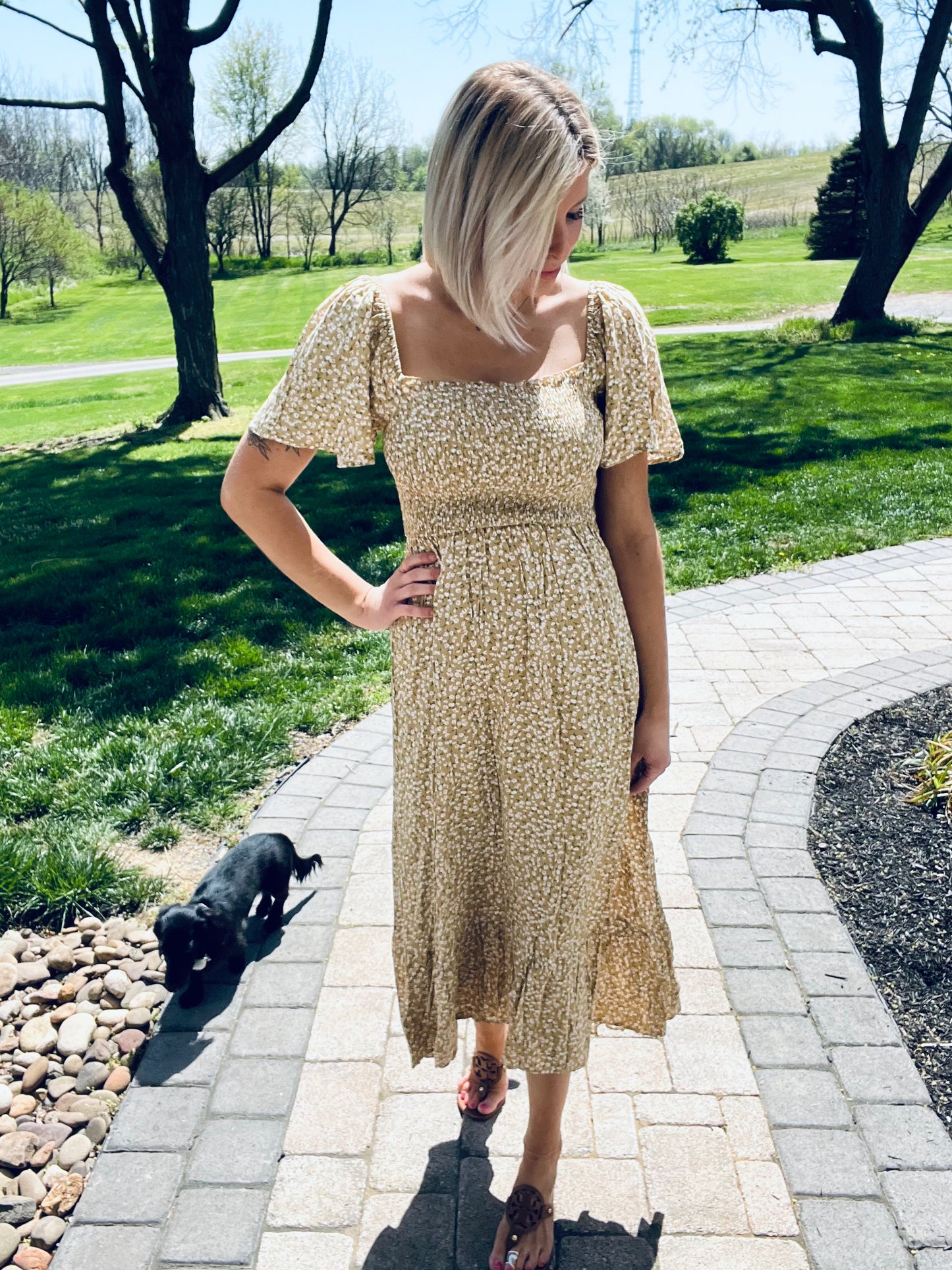 HEYSON Full Size Ditsy Floral Square Neck Smocked Dress